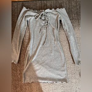 grey off the shoulder mini dress